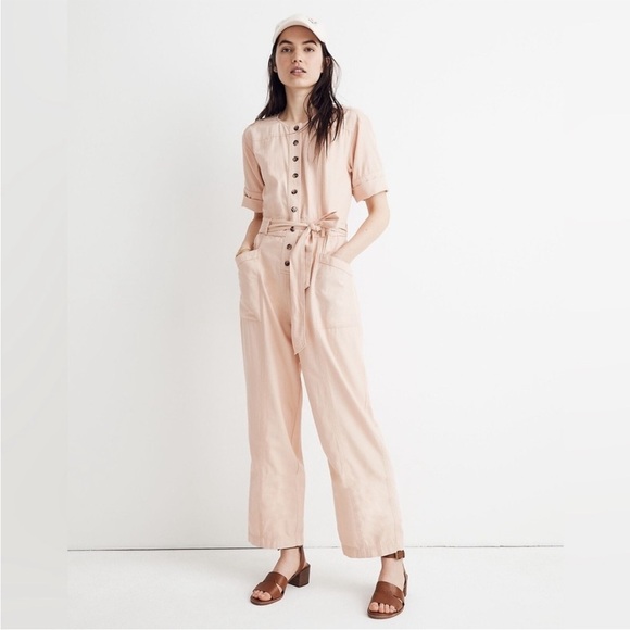 Madewell Top-Stitched Coverall Jumpsuit Bashful Blush Sz 2 - Picture 2 of 16